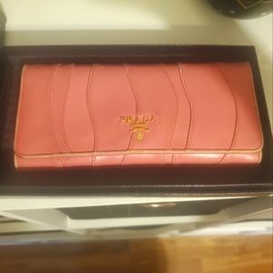 Pink Prada double snap wallet